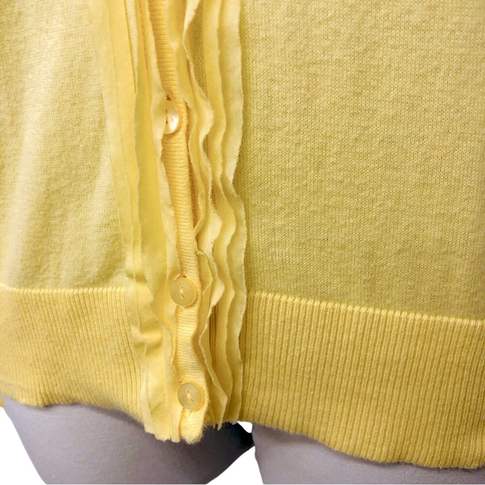 Ann Taylor Loft Light Yellow Lightweight Cardigan Stylish Ruffled V Neckline - Picture 14 of 16